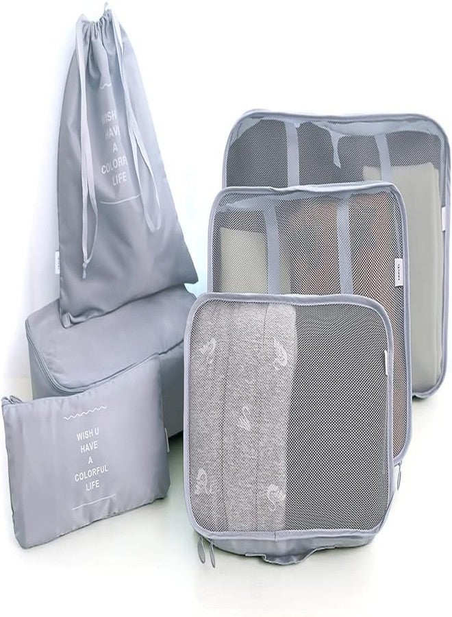 STESHWK 6 Set Luggage Organizer Packing Cube Bags with Compression Pouches Travel Clothing Sorting Storage Bags and Suitcase Large Luggage Compression Pouch with Shoe Bag (Grey) - Image 1